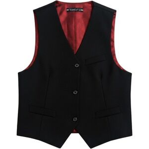 Yuan Lu Boys Black Formal Dress Suit Vest Lining Red Diamond‎ Sz 12 with Bow Tie